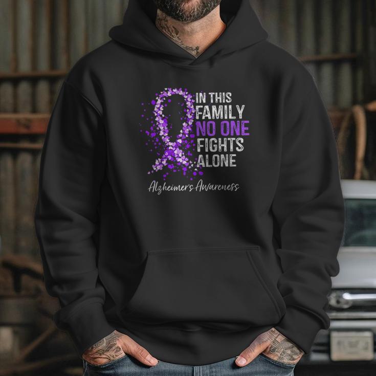 In This Family No One Fights Alone Alzheimer Ribbon Hoodie Gifts for Her