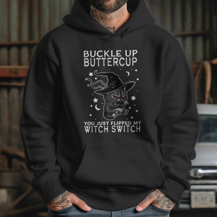 Funny Halloween Cat Buckle Up Buttercup You Just Flipped My Witch Switch Hoodie Gifts for Her