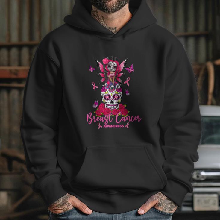 Funny Ribbon Like A Girl Sugar Skull Fight Breast Cancer Awareness Graphic Design Printed Casual Daily Basic Hoodie Gifts for Her