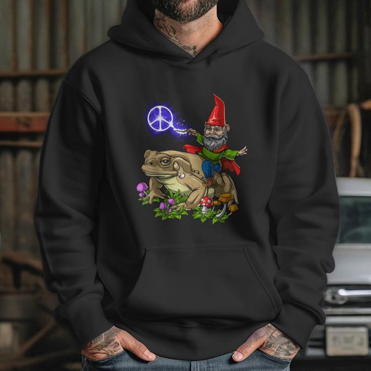 Gnome Riding Frog Hippie Peace Fantasy Psychedelic Forest Hoodie Gifts for Her