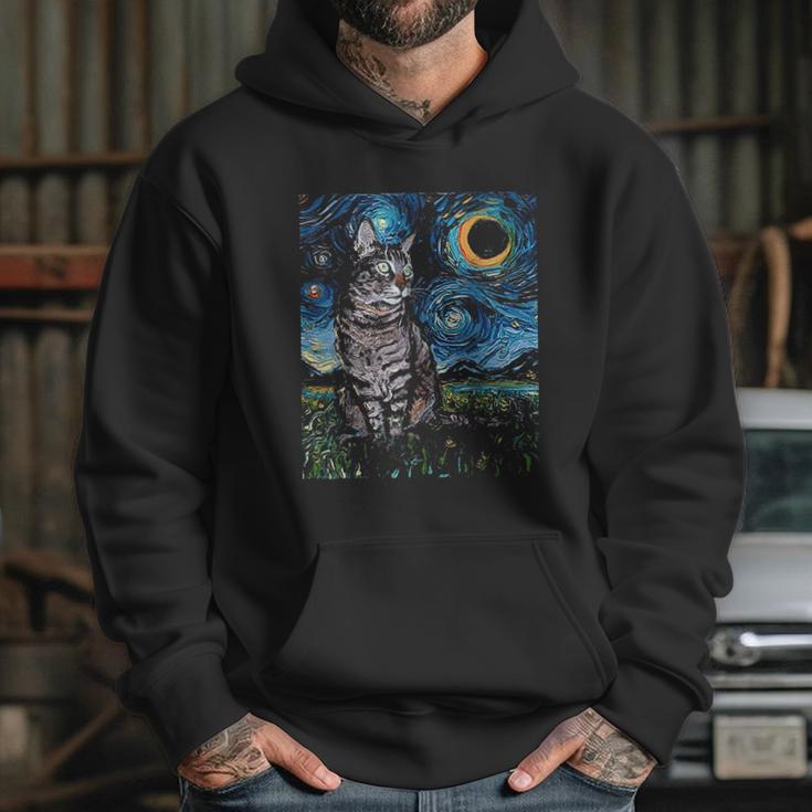 Gray Tabby Tiger Cat Starry Night Moon And Stars Art By Aja Hoodie Gifts for Her