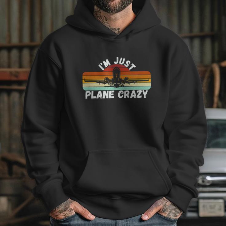 Im Just Plane Crazy Funny Pilot Pun Vintage Retro Sunset Hoodie Gifts for Her