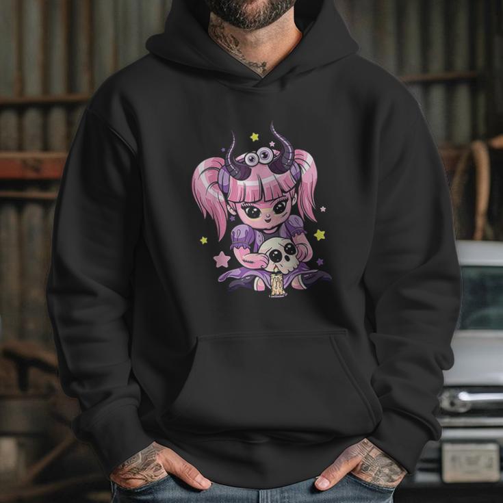 Kawaii Pastel Goth Cute Creepy Girl Skull Demon Evil Girl Hoodie Gifts for Her