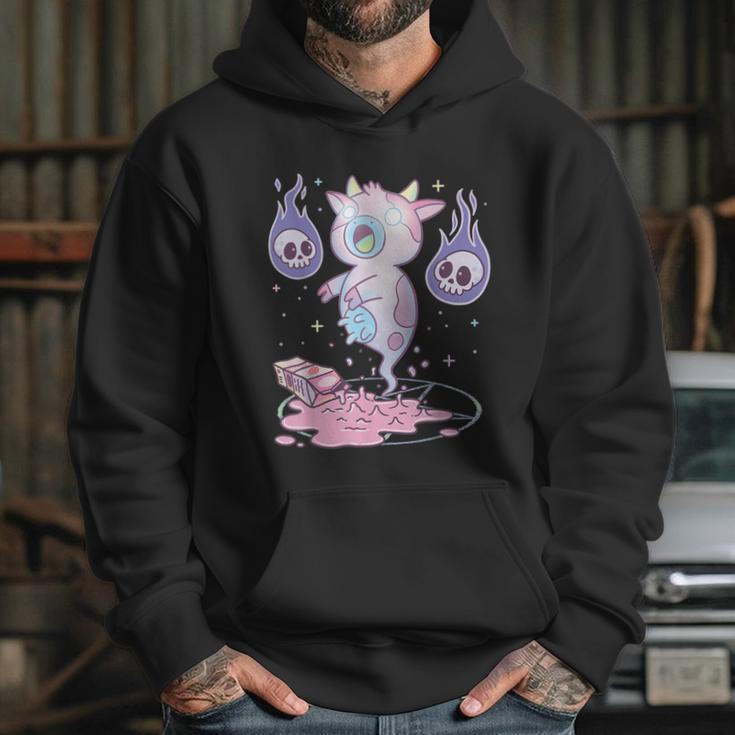 Kawaii Pastel Goth Cute Creepy Strawberry Milk Ghost Cow Graphic Design Printed Casual Daily Basic Hoodie Gifts for Her