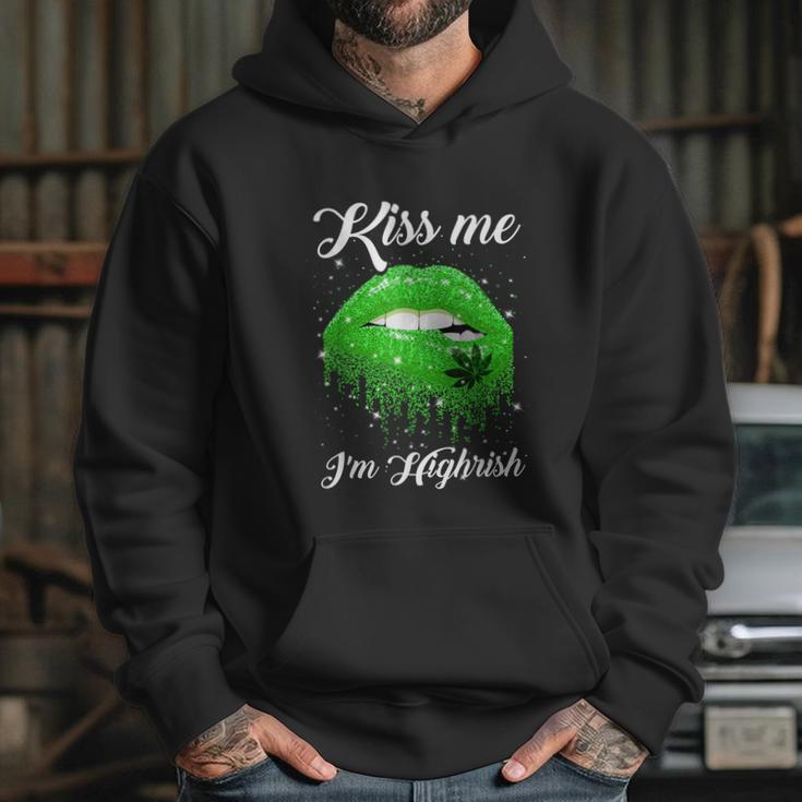 Kiss Me Im Highrish 420 Cannabis Marijuana Weed Lips Gift Graphic Design Printed Casual Daily Basic Hoodie Gifts for Her