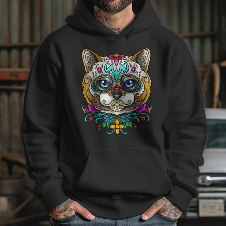 Kitty Cat Sugar Skull Day Of The Dead Dia De Muertos Hoodie Gifts for Her