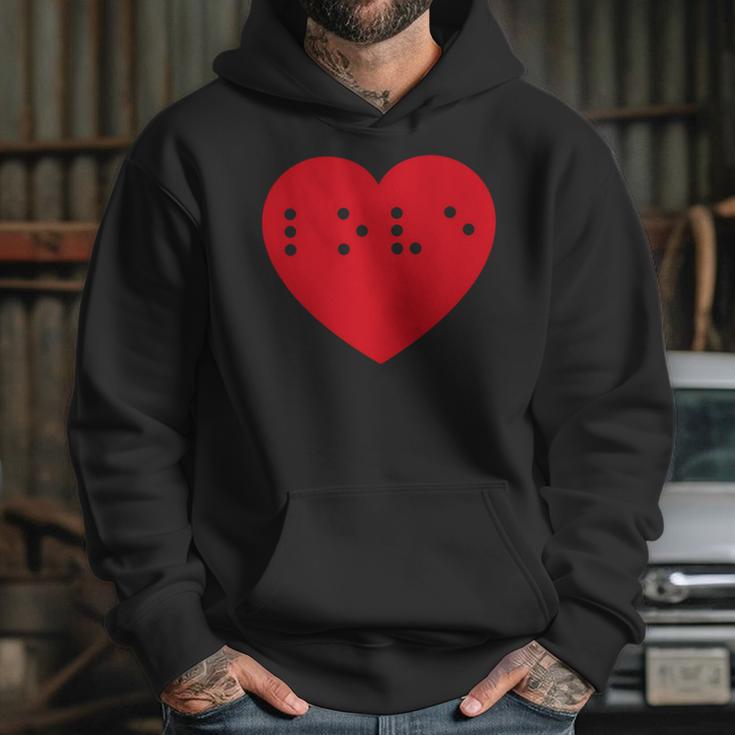 Love In Braille Inside Big Red Heart Uncontracted Valentine Hoodie Gifts for Her