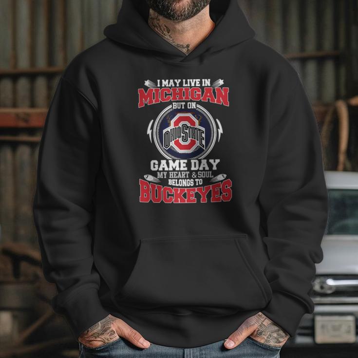 I May Live In Michigan But On Ohiostate Game Day Buckeyes Hoodie Gifts for Her