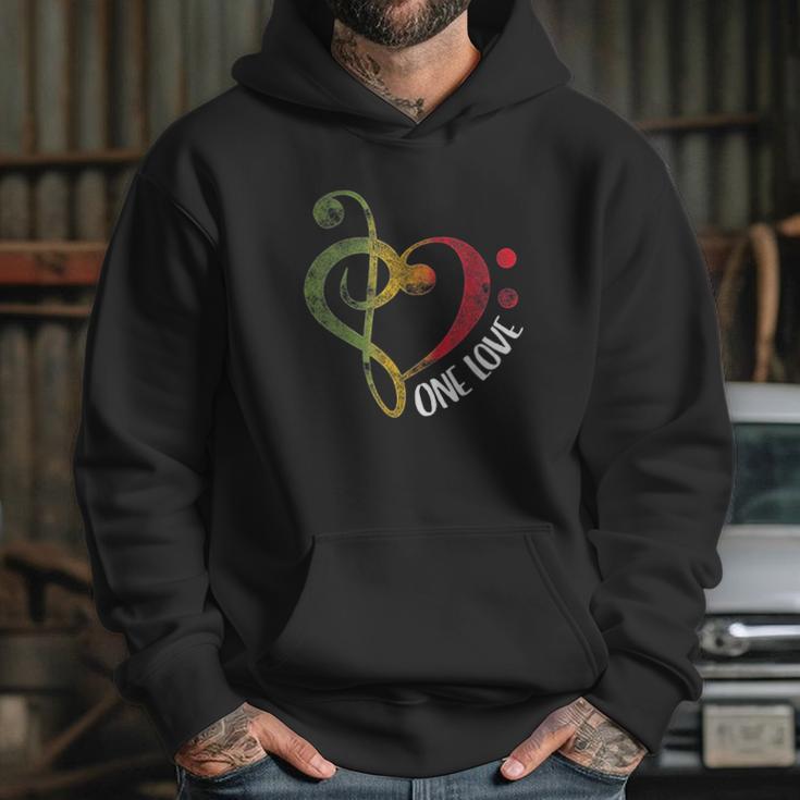 One Love Treble Bass Clef Heart Reggae Musician Hoodie Gifts for Her