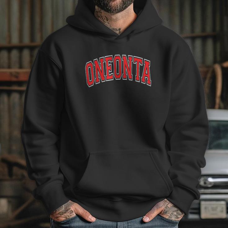 Oneonta Ny New York Varsity Style Red Text Hoodie Gifts for Her