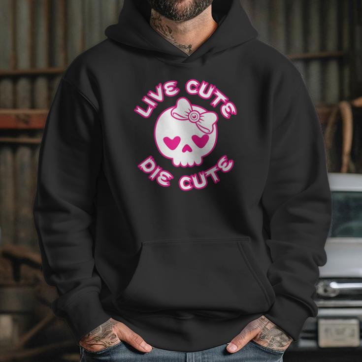 Pastel Goth Live Cute Die Cute Skull Bow And Heart Shape Hoodie Gifts for Her