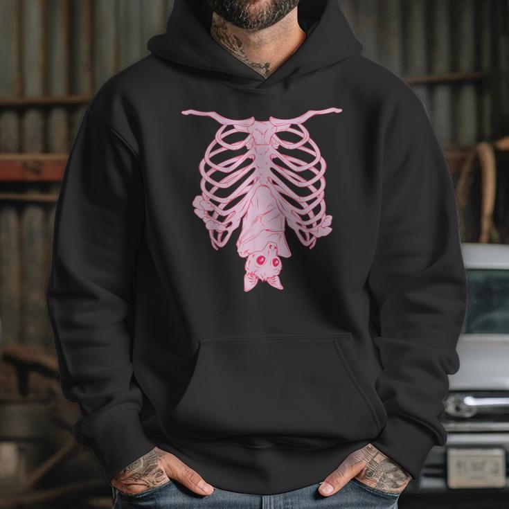 Pink Ribs Bat Pastel Goth Halloween Kawaii Skeleton Witch Hoodie Gifts for Her