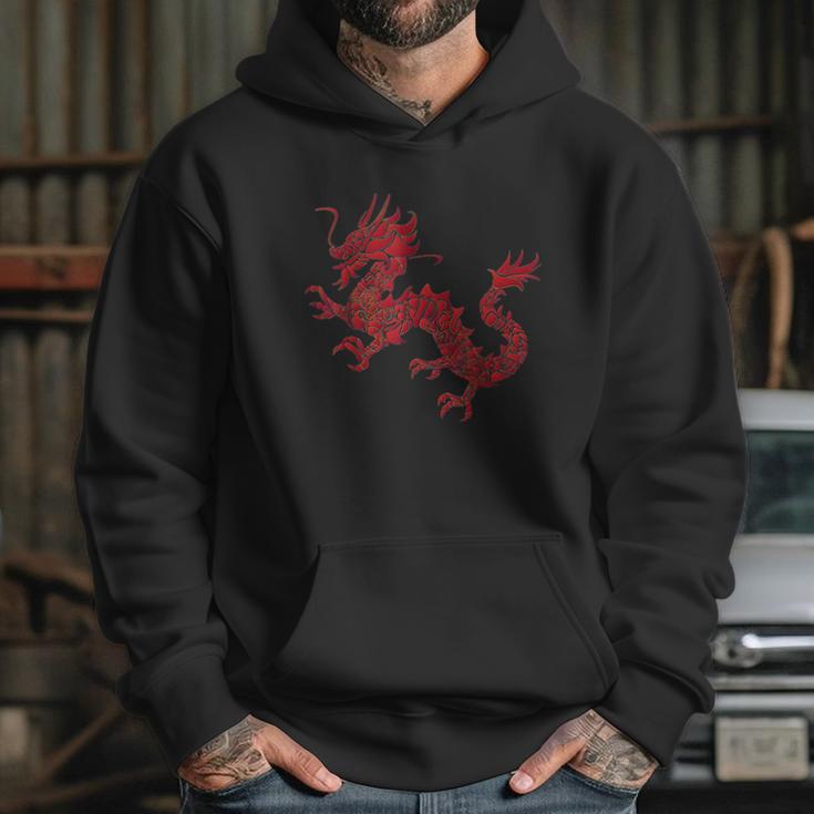 Red Chinese Firedrake Dragon Print Art Wear Hoodie Gifts for Her