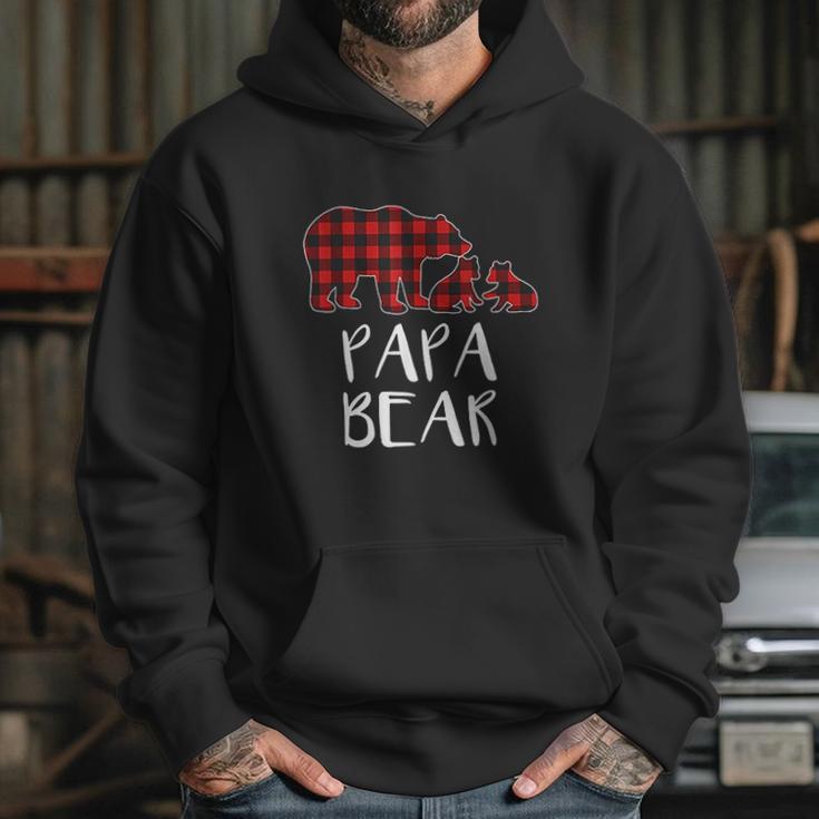 Red Plaid Papa Bear Two Cubs Matching Buffalo Pajama Xmas Hoodie Gifts for Her