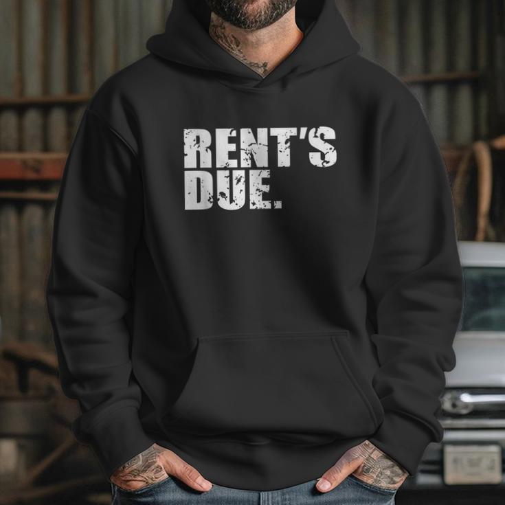 Rents Due Work Hard Bodybuilder Weightlifting Distressed Graphic Design Printed Casual Daily Basic Hoodie Gifts for Her