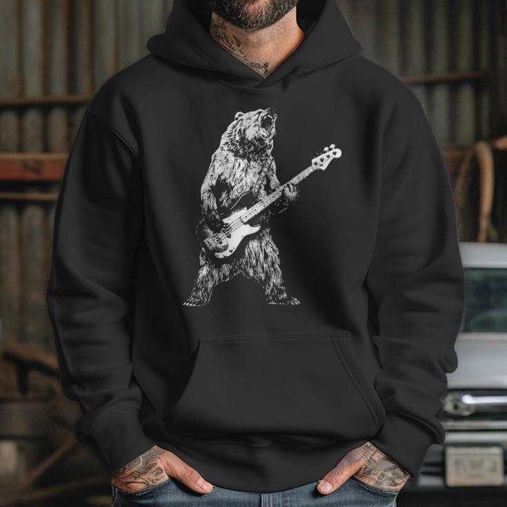 Retro Bear Playing Bass Guitar Bear Guitarist Music Lovers Hoodie Gifts for Her