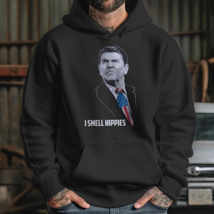 I Smell Hippies Funny Ronald Reagan Conservative Merica Usa Hoodie Gifts for Her