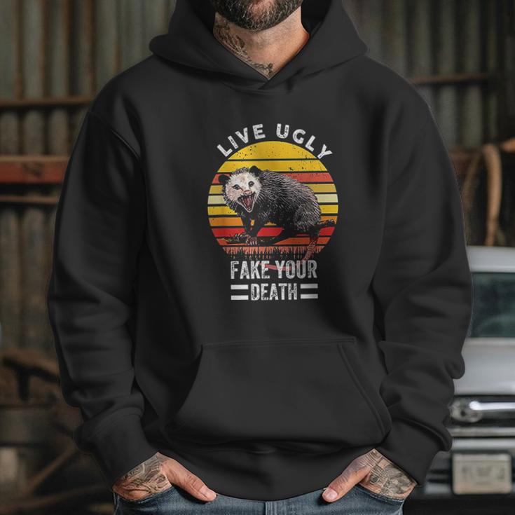 Vintage Live Ugly Fake Your Death Funny Opossum Hoodie Gifts for Her