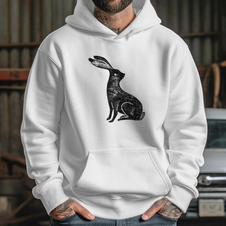 Hare Lino Print Hare Mad March Animal Hoodie Gifts for Her