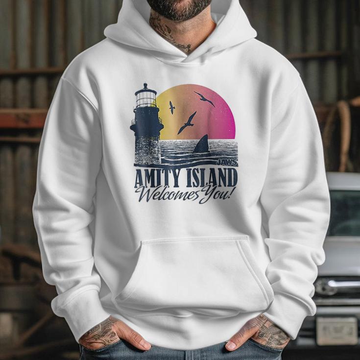 Jaws Sun Set Amity Island Welcomes You Graphic Hoodie Gifts for Her