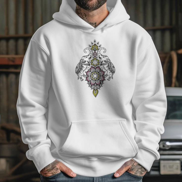 Mirrored Ornate Elephants Henna Art Hoodie Gifts for Her