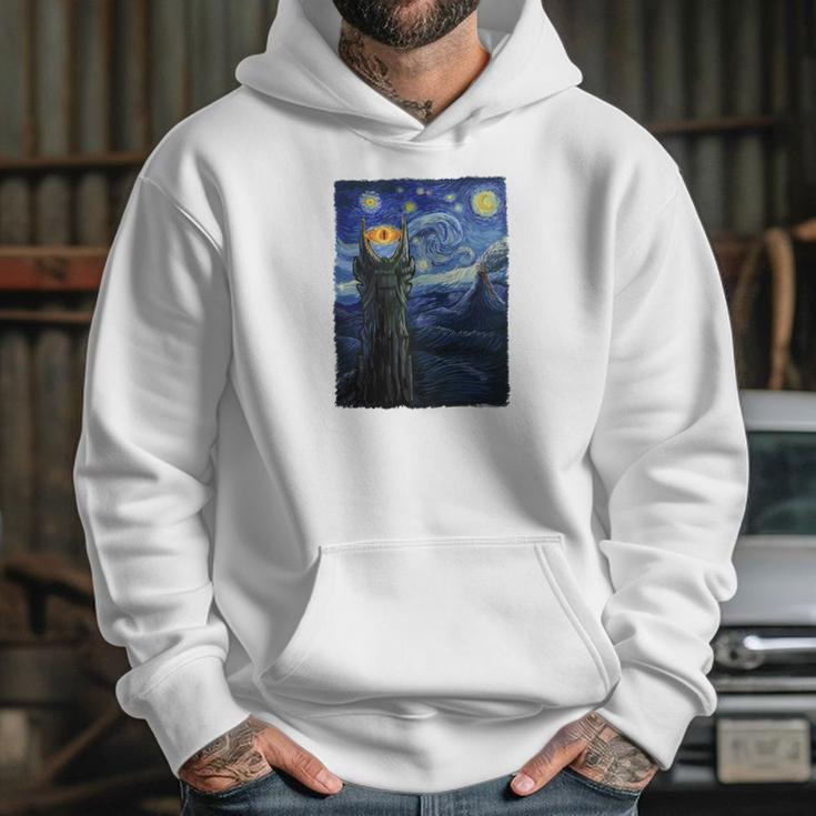 Vincent Van Gogh The Starry Night With Lord Of The Rings Middle Earth Sauron Tower Evil Eye Tshirt Hoodie Gifts for Her