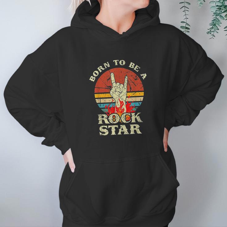 Born To Be Rock Star Hand Horns Vintage Retro Hoodie Gifts for Women