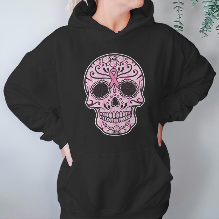 Breast Cancer Sugar Skull Day Of The Dead Dia De Los Muertos Hoodie Gifts for Women