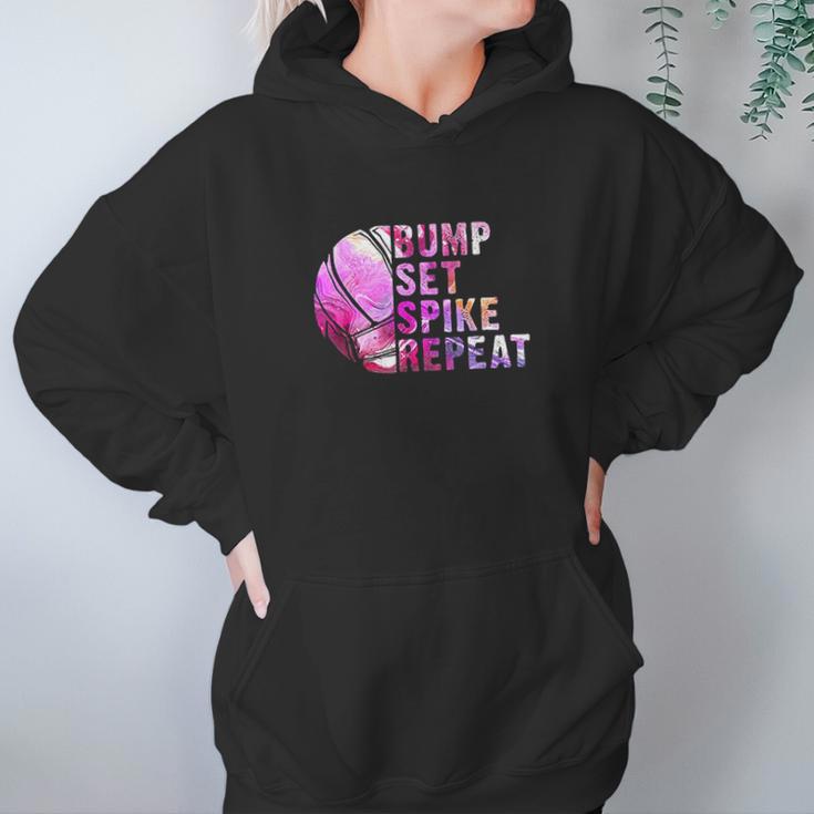 Bump Set Spike Repeat Volleyball Lover Athlete Sports Gift Hoodie Gifts for Women