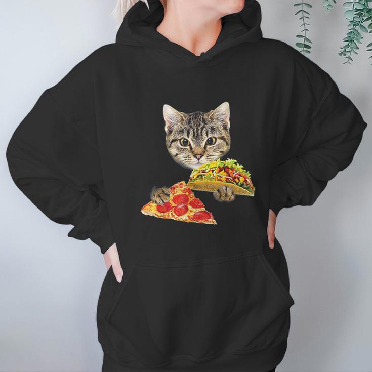 Cat Eating Taco And Pizza Shirt Funny Kitty By Zany Brainy Hoodie Gifts for Women