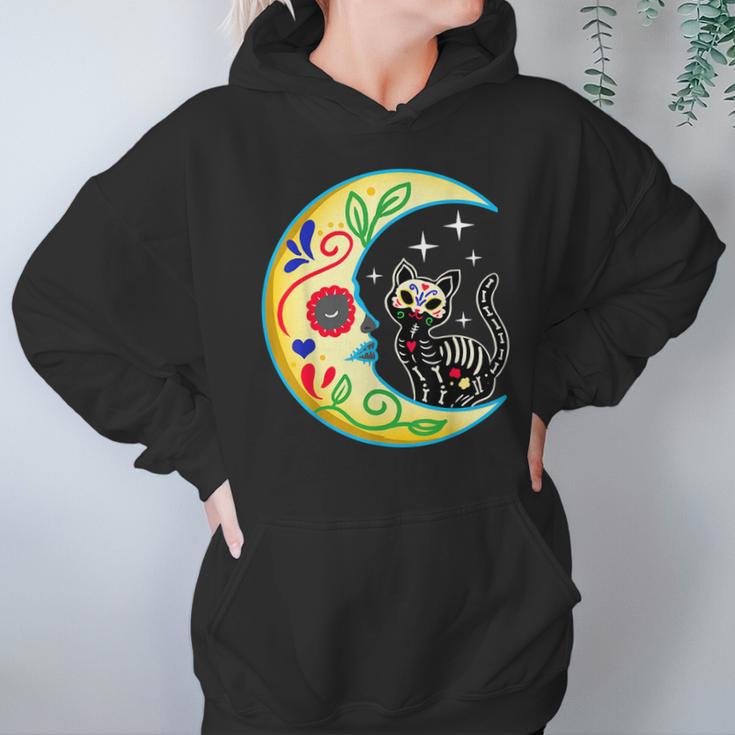 Cat Moon Sugar Skull Dia De Los Muertos Day Of He Dead Hoodie Gifts for Women