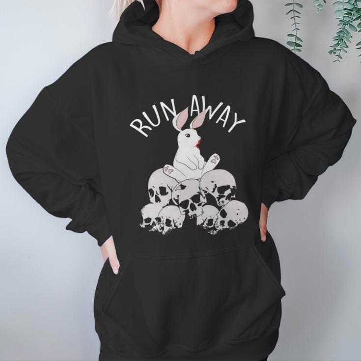 Cute Halloween Funny Halloween Day Run Away Bloody Bunny Skeleton Hoodie Gifts for Women