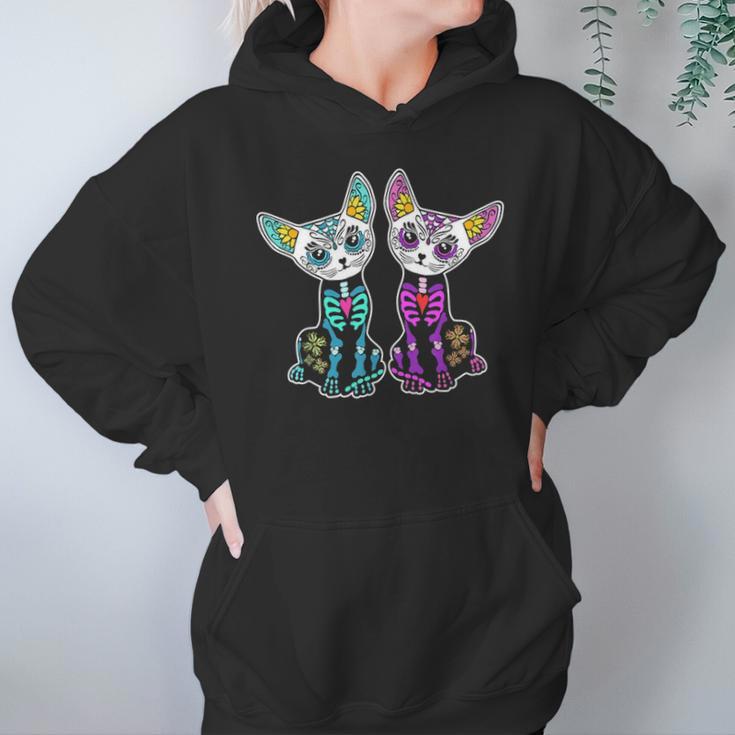 Day Of Dead Sugar Cats Skeleton Skull Hoodie Gifts for Women