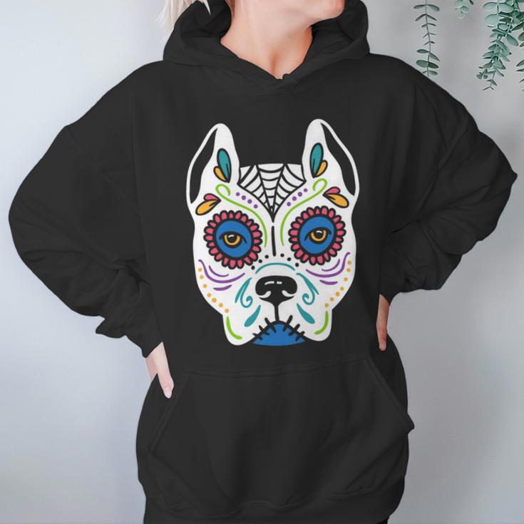 Dog Sugar Skull Dia De Los Muertos Pit Bull Day Of The Dead Hoodie Gifts for Women