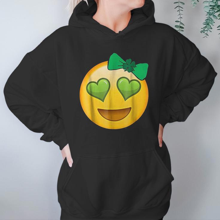 Emoji Saint Patricks Day Girls Green Heart Eyes Bow Hoodie Gifts for Women