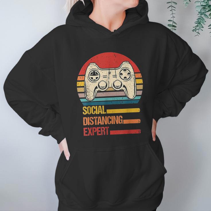 Funny Gaming Vintage Video Gamer Social Distancing Expert Hoodie Gifts for Women