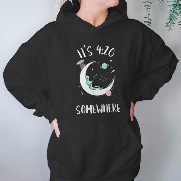 Funny Joint Smoking Moon Alien It Is 4 20 Somewhere Hoodie Gifts for Women