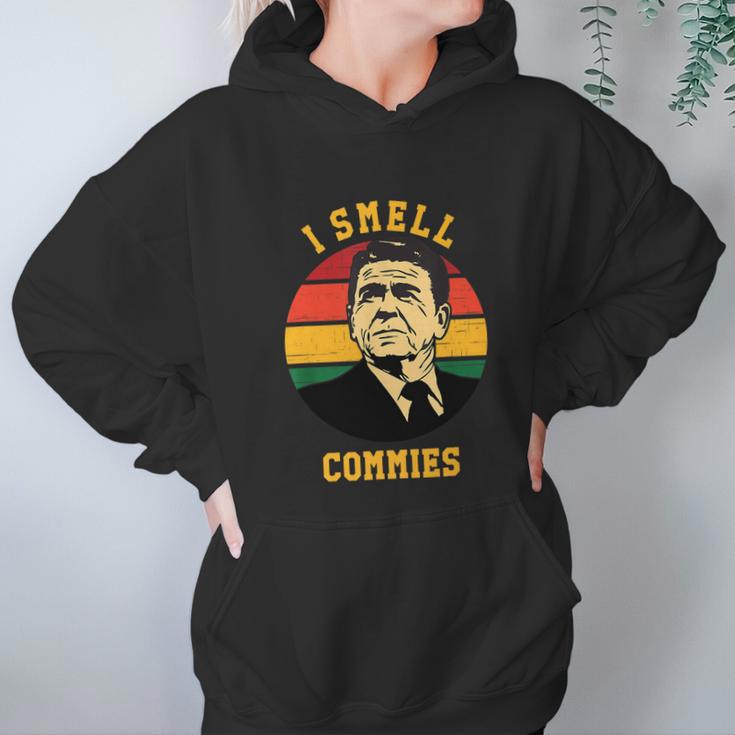 Funny Ronald Reagan I Smell Commies Political Humor Hoodie Gifts for Women