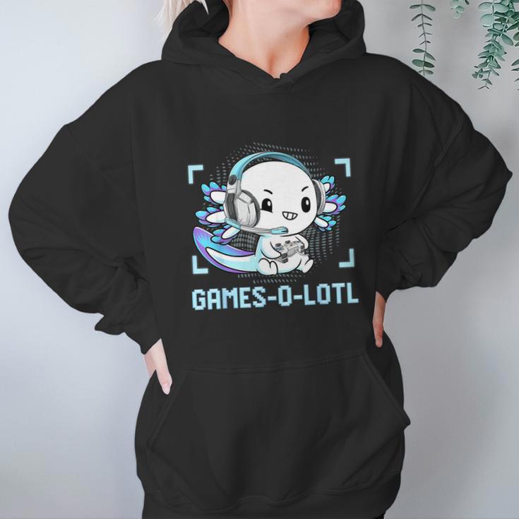 Gamesolotl Axolotl Video Gamer Kawaii Pastel Goth Anime Boys Graphic Design Printed Casual Daily Basic Hoodie Gifts for Women