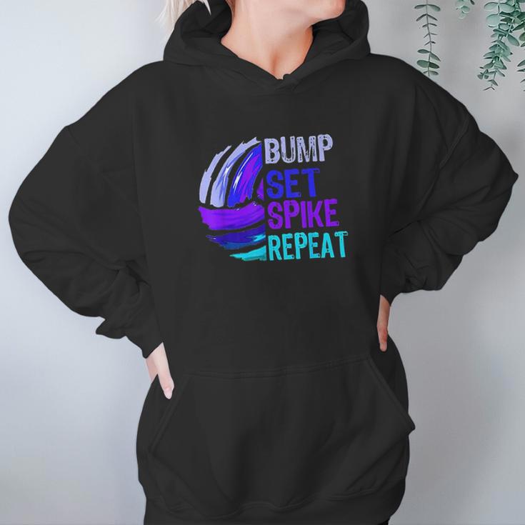 Girls Volleyball Bump Set Spike Repeat Blue Purple Teen Gift Hoodie Gifts for Women