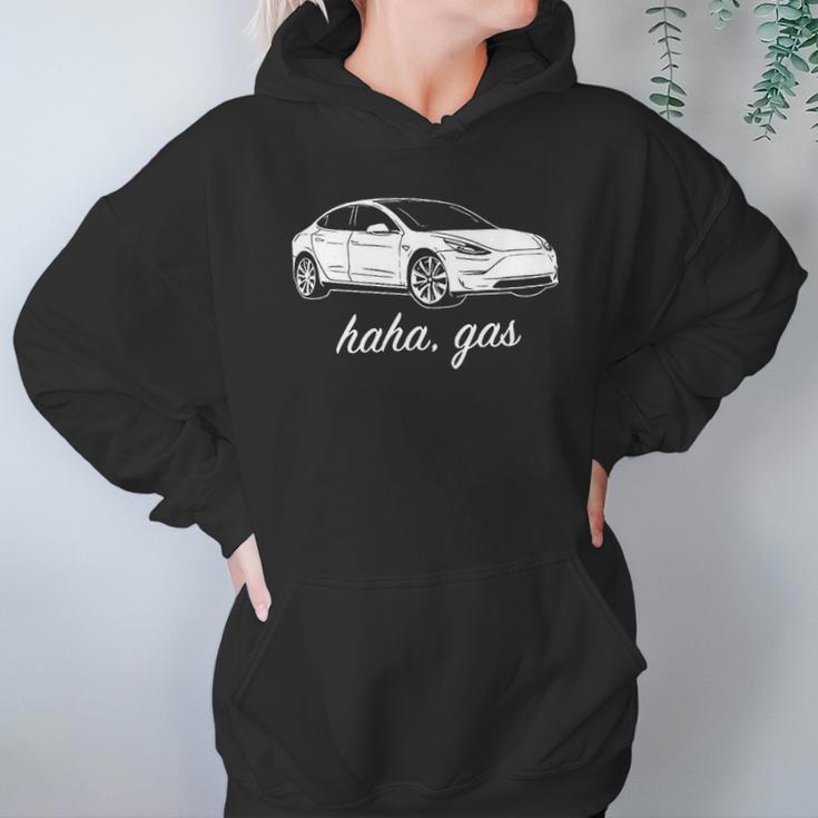 Haha Gas Tesla Model 3 Elon Musk Graphic White Funny Hoodie Gifts for Women