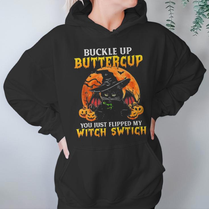 Halloween Cat Buckle Up Buttercup You Just Flipped Hoodie Gifts for Women