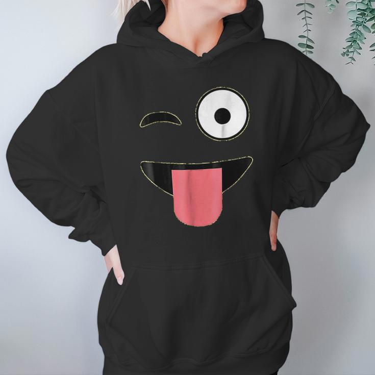 Halloween Costume Emoji Face Wink Eye Tongue Hoodie Gifts for Women