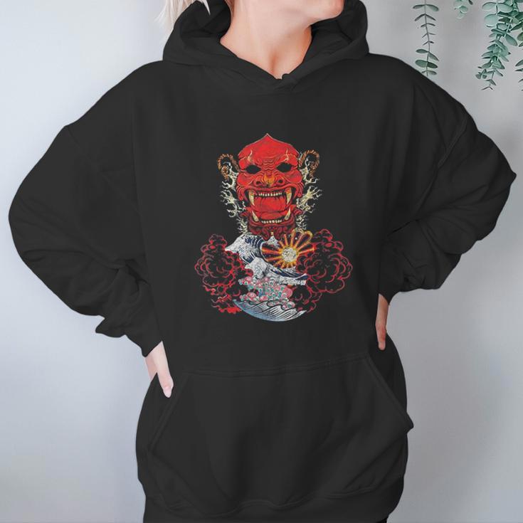 Japanese Red Samurai Oni Ogre Kanagawa Wave Demon Hoodie Gifts for Women