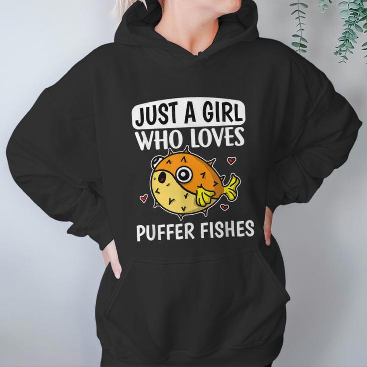 Just A Girl Who Loves Puffer Fishes Cute Puffer Fish Costume Graphic Design Printed Casual Daily Basic Hoodie Gifts for Women