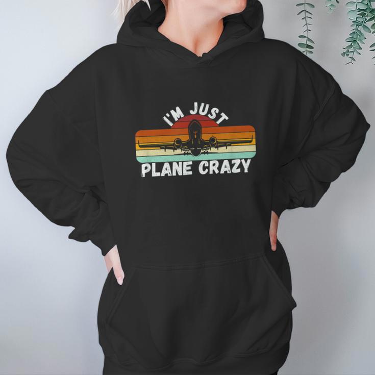 Im Just Plane Crazy Funny Pilot Pun Vintage Retro Sunset Hoodie Gifts for Women