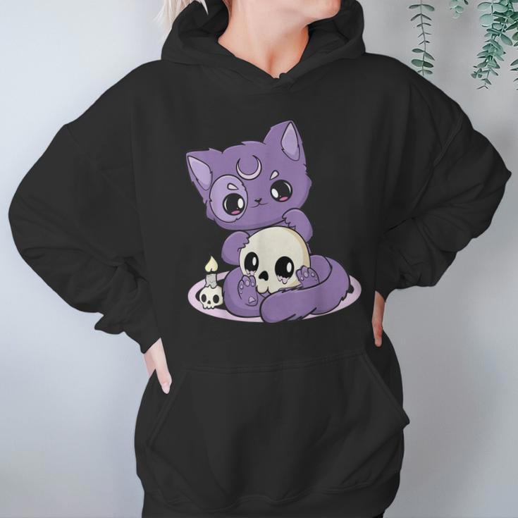 Kawaii Pastel Goth Cute Creepy Black Cat And Skull Anime Nu Hoodie Gifts for Women