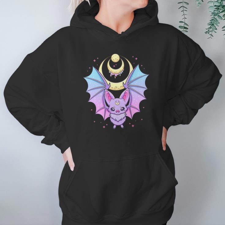 Kawaii Pastel Goth Cute Creepy Crescent Moon Bat Hoodie Gifts for Women