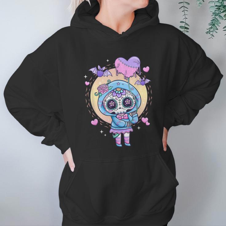 Kawaii Pastel Goth Cute Creepy Sugar Skull Day Of The Death Hoodie Gifts for Women