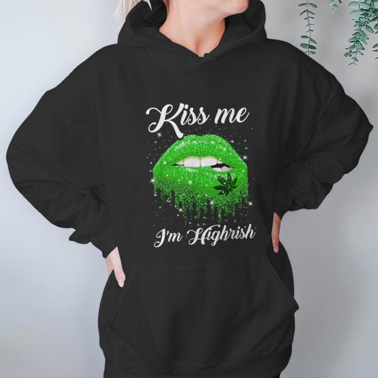 Kiss Me Im Highrish 420 Cannabis Marijuana Weed Lips Gift Graphic Design Printed Casual Daily Basic Hoodie Gifts for Women